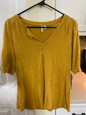 Cato Mustard Short Sleeve Henley Top